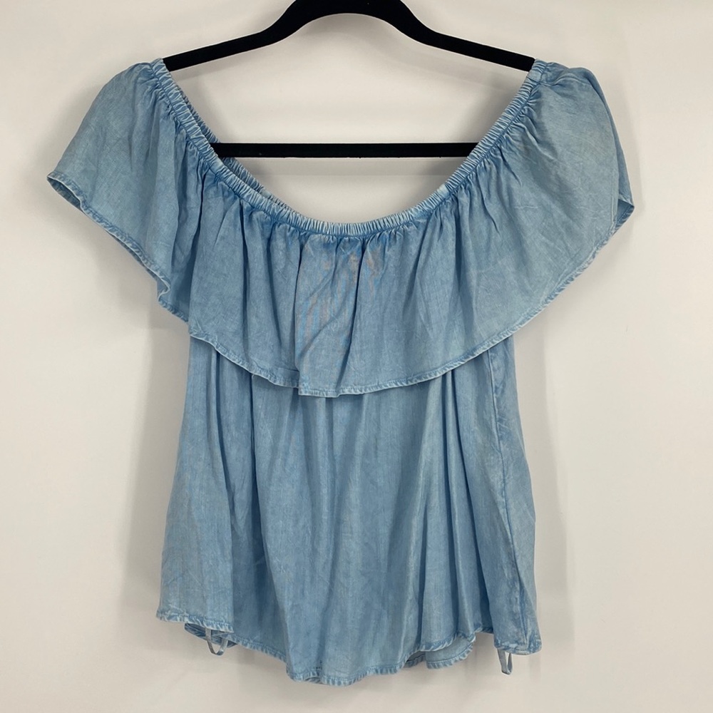 Sim & Sam Blue Off the Shoulder Top